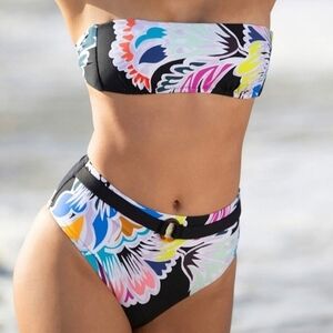 *Set* Trina Turk Seychelles Floral Bandeau Top High-Waisted Bottom Bikini‎ Set